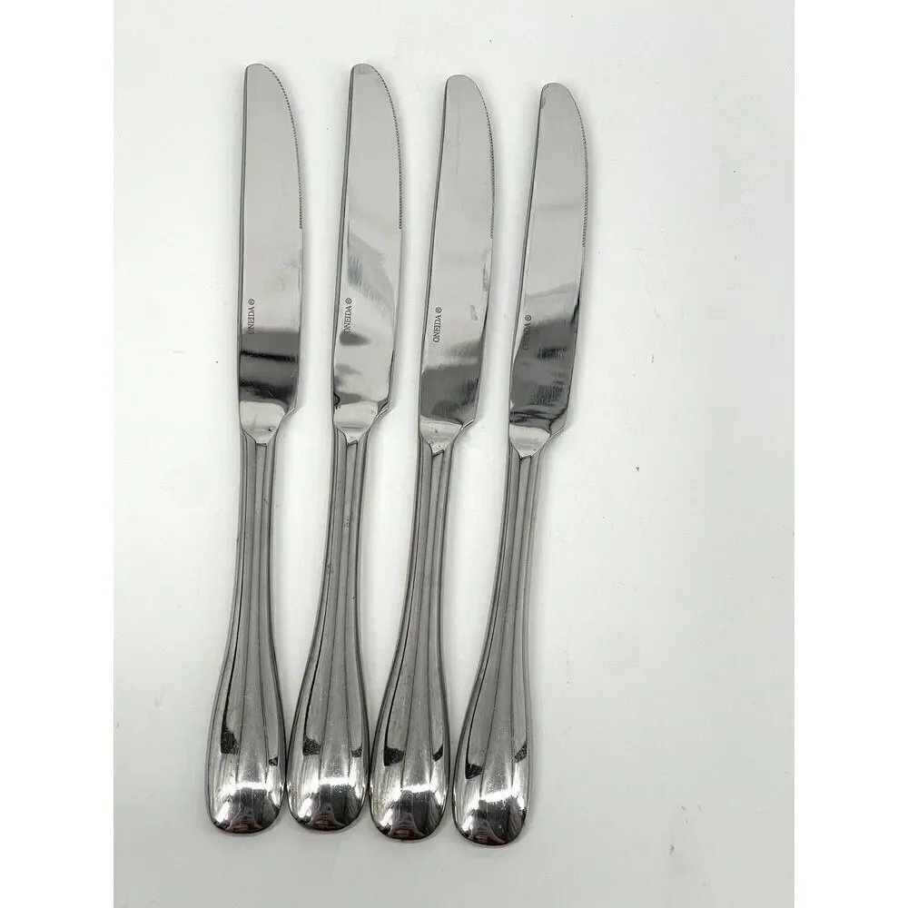 Oneida Stainless Dinner Knife 9 1/2” VOSS Glossy Concave Handle Set Of 4